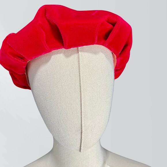 Vintage 60s Red Velvet Beret With Bow